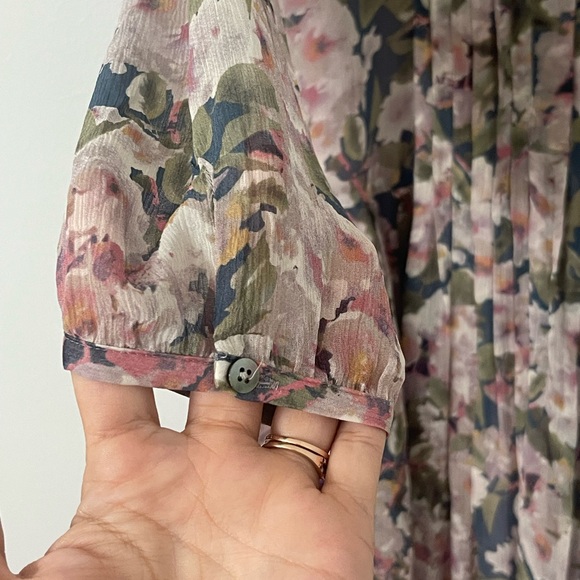 Sundance province rose silk dress bohemian floral watercolor long sleeve dress S - Picture 9 of 11